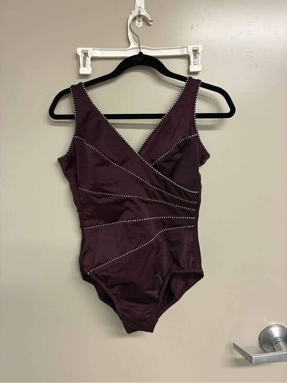 Miraclesuit Deep Plum One-Piece Swimsuit with white Detailing